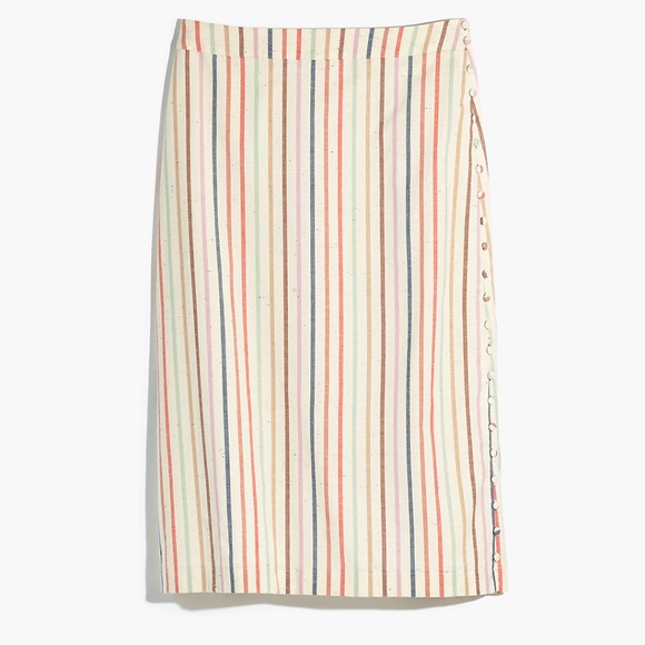 MADEWELL RAINBOW STRIPE BUTTON SLIT MIDI SKIRT - Picture 6 of 6